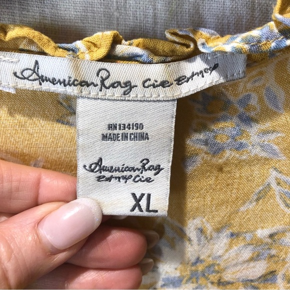 American Rag et Cie peasant blouse bohemian floral gold and light blue L - Picture 4 of 7